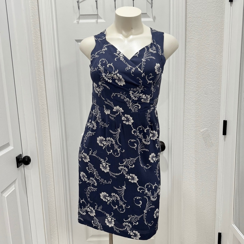 Pendleton Silk Sleeveless Elegant Blue Floral Dress Party Guest Summer sz Large